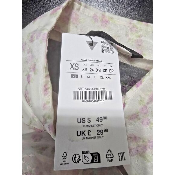 Zara XS Sheer Floral Organza Button-Up Blouse NWT Lightweight Dressy Top - Picture 15 of 16